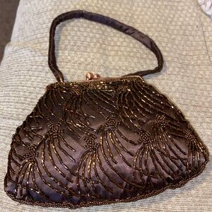 🤎NWOT Cache Vintage Handmade Silk Beaded Evening Clutch Bag